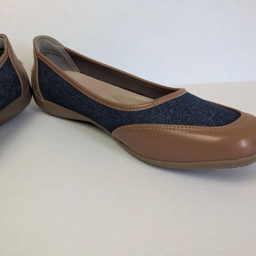 ARRAY Cascade Women's 8.5 Slip On Flats Support Jean Material Brown Tan